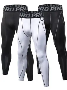 Men's Letter Tape Thermal Leggings, Casual Comfy Breathable Compression Skinny Pants for Daily Wear, Men's Thermal Underwear for Spring & Fall, Skinny Sportswear, Compression Tights