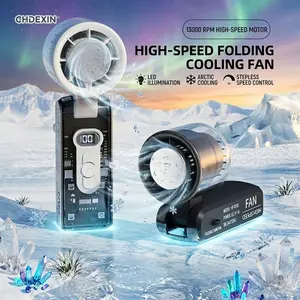 High-Speed Turbo Portable Handheld Fan with Digital LED Battery Display, USB Rechargeable Personal Mini Fan, Transparent Cyberpunk Style, 3 Speeds for Travel, Office, Outdoor & Summer Essentials