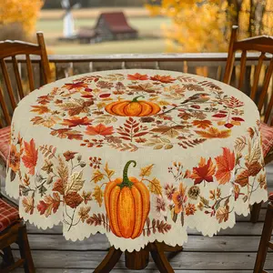 PLUMLIK Fall Tablecloth with Pumpkin Maple Leaves Patterns, Vintage Rectangular Round Table Cover, Autumn Decor Suitable for Thanksgiving Day Holiday Indoor Outdoor, Farmhouse Table Decoration, Kitchen Accessories, Home Party Festive Room Decor