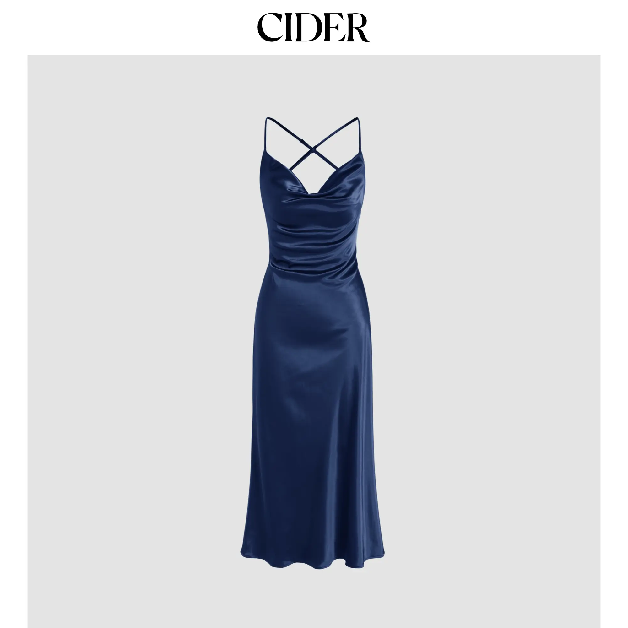 Cider Women's Solid Woven Satin Cowl Neck Sleeveless Mermaid Midi Dress for Evening and Cocktail Parties, Mermaid Cut, Cowl‑Neck Chic