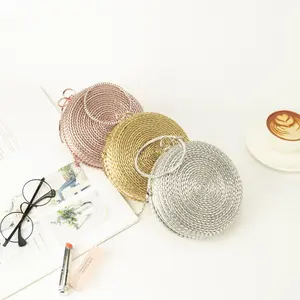 Round pure hand-woven crossbody clutch bag