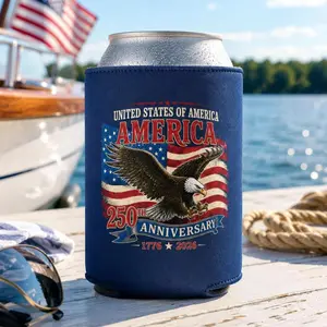 America 250th Can Cooler, 1776-2026 Patriotic Drink Sleeve, 250 Years of Freedom Koozie, 4th of July Party Favor Can Holder