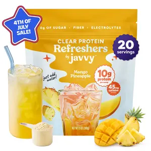 Javvy Mango Pineapple Refresher – Premium Clear Whey Protein with Electrolytes & Fiber – 100% Natural Flavors – Zero Artificial Colors & Sweeteners – 45mg of Caffeine, 0g of Sugar, 20 Servings