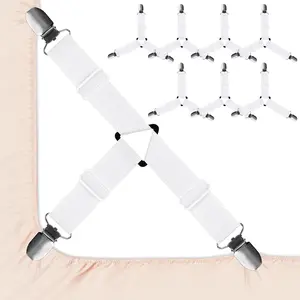 8 count Sheet Straps with Metal Clips, Triangle Bed Sheet Straps Adjustable, Fitted Sheet Straps Non Slip, Bed Sheet Clips for Bed Sheets,Sofa Cushion, Tablecloths