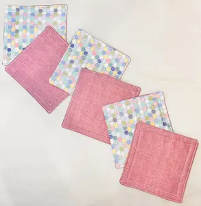 Handmade Quilted Coaster Set – Pastel Hexagon & Pink (Set of 6)