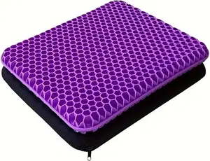 Gel Seat Cushion for Long Sitting - Double Thick Honeycomb Design, 16.5x14x1.5inch, Non-Slip Cover, Sciatica Pain Relief, Office Chair, Car, Wheelchair, Travel, Machine-Washable, Ergonomic, Cool & Comfortable