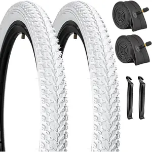 2-Pack White Rubber Bike Tires and Tubes with 32mm AV Valves, Universal Multi-Size 16x1.95/18x1.95/20x1.95 Fit, Easy Installation, Stable Grip for Kids' Bicycles, Suitable for Trail, Urban Use
