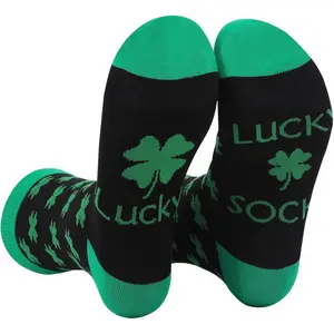 St Patricks Day Socks,Cotton Shamrock Socks for Men,Quarter Crew Length