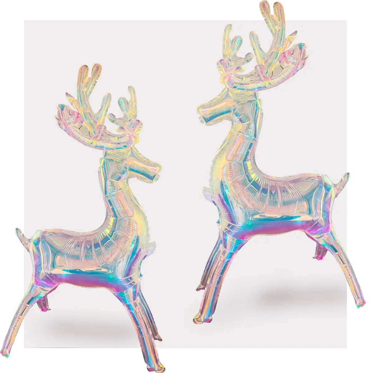 4pcs Iridescent Standing Deer Elk Balloons | Updated 3D Metallic Gloss Reindeer Balloons | 32inch Sparkle Christmas Decorations |Holographic Balloons for Forzon Party