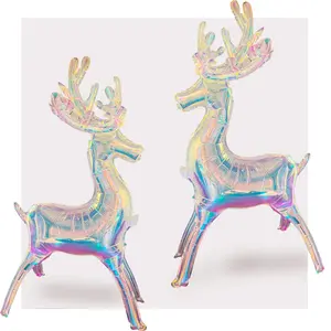 4pcs Iridescent Standing Deer Elk Balloons | Updated 3D Metallic Gloss Reindeer Balloons | 32inch Sparkle Christmas Decorations |Holographic Balloons for Forzon Party