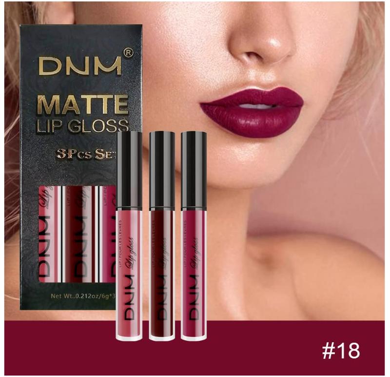 evpct 3Pcs Dark Red Purple Matte 24-hour Liquid Lipstick Sets,DNM Matte Lipstick Lip Stain Long Lasting 24 Smudge Waterproof Lip Gloss Gift Set Matt Lipsticks Set Matt Liquid Women Makeup Lipstick 06 Moisturizing Beeswax