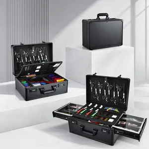 Professional Barber Case Large Hairdresser Carrying Suitcase with Combo Locks Barbers Briefcase Tool Case for Clippers and Supplies Hair Scissors Trimmer Salon Travel Organizer
