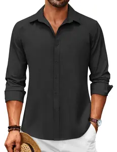COOFANDY C Men's Linen Casual Long Sleeve Shirts Button Down Summer Beach Shirt