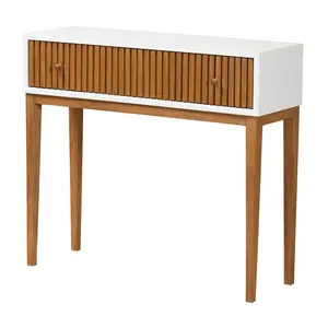 Baxton Studio Odile Natural Brown and White Wood Console Table