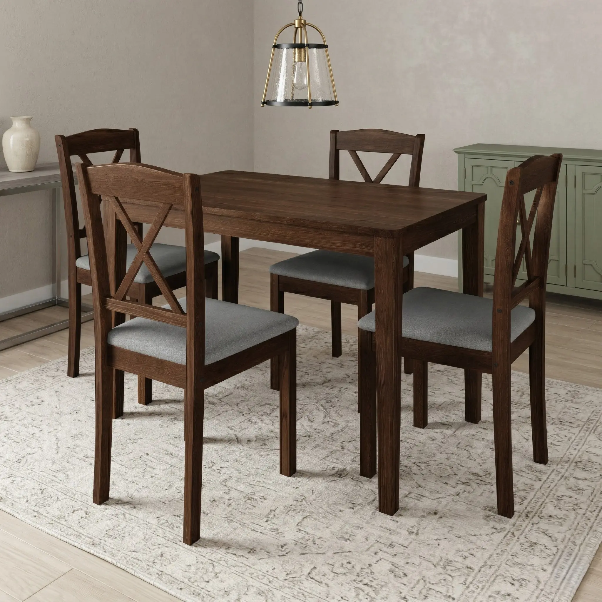 Favorer Lamar 5-Piece Dining Set, Rectangular Dining Table with X-Back Cushioned Chairs, Modern Design, Wooden Dining Set, Bundle Dining Room Sets