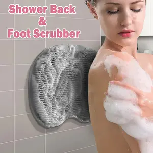 Single wall mounted silicone shower back washer, powerful suction cup exfoliating foot massage pad, bathroom shower accessory, soft pleated shower body exfoliating pad, non sliding wall mounted back cleaner for shower dead skin remover
