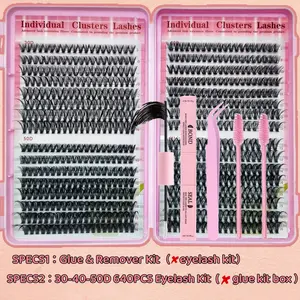 640 Cluster Lashes, DIY Eyelash Clusters, Fluffy (30D/40D) All-in-One Kit with Lash Glue, Tweezer & Comb plus Professional Glue & Remover Kit. Lash extension bundle for beginners, easy to apply and remove