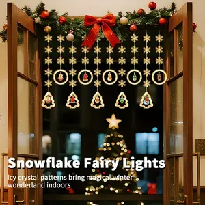 DIY Christmas LED Snowflake Curtain Light Set - Santa Claus, Reindeer, Snowman, and Tree Designs |   Battery-Powered Holiday Decorative String Lights with 8 Power Modes, Suitable for Home, Bedroom, and Parties