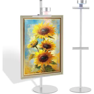 Adjustable Desktop Photo Frame Stand with  Wall Painting Light, Holds Picture Frames up to 30 Inch,with Rechargeable ,Metal Vertical Stand with 3 Color Temperature & 13RGB Poster Lights, for Displaying Picture Frames, Artworks (1, , 30 inch)