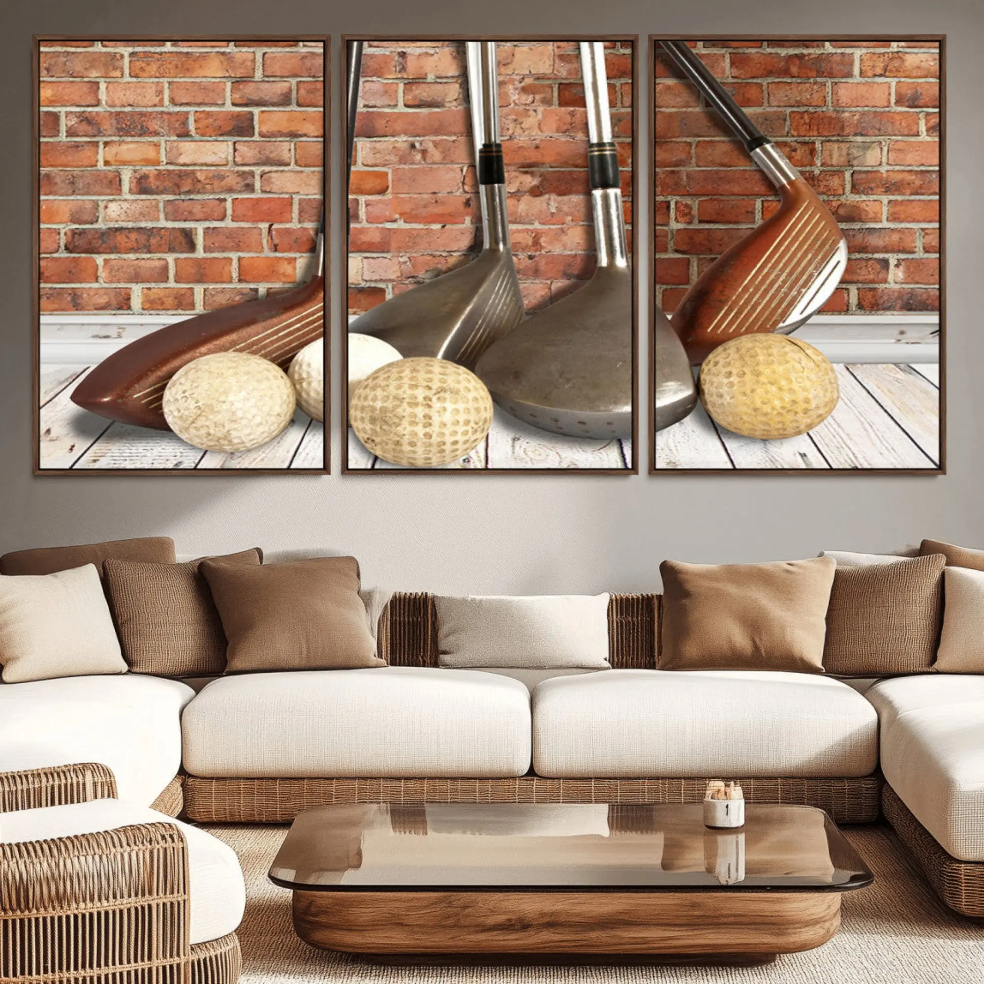 Vintage Golf Ball 3-Panel Hand-Stretched Detailed Artistic Canvas Print Wall Art, Golf Decor for Modern Home Decoration, Men’s Hanging Artwork