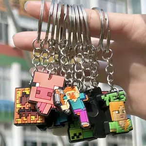 10pcs Pixel War Theme Birthday Party Gifts Soft Silicone Keychains, Steve Alex Creeper Characters, Backpack Pencil Case DIY Accessories