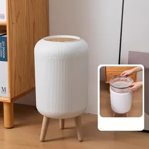 Wood-grain tall trash can - for home (kitchen, bathroom, living room), office and hotel use, Household Waste Bin