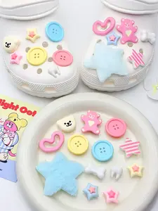 13 Piece Blue Plush Star Cartoon Shoe Charms, Soft Cute Girl Style Resin Decorations, Fits Hole Shoes, Fashion Accessories, Shoe Embellishment