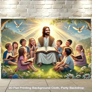 A 2D Backdrop Featuring Reading The Bible with, Made Of, Perfect for Vibrant Wall Hangings in Living Rooms, Bedrooms, Offices, Or Party Decorations
