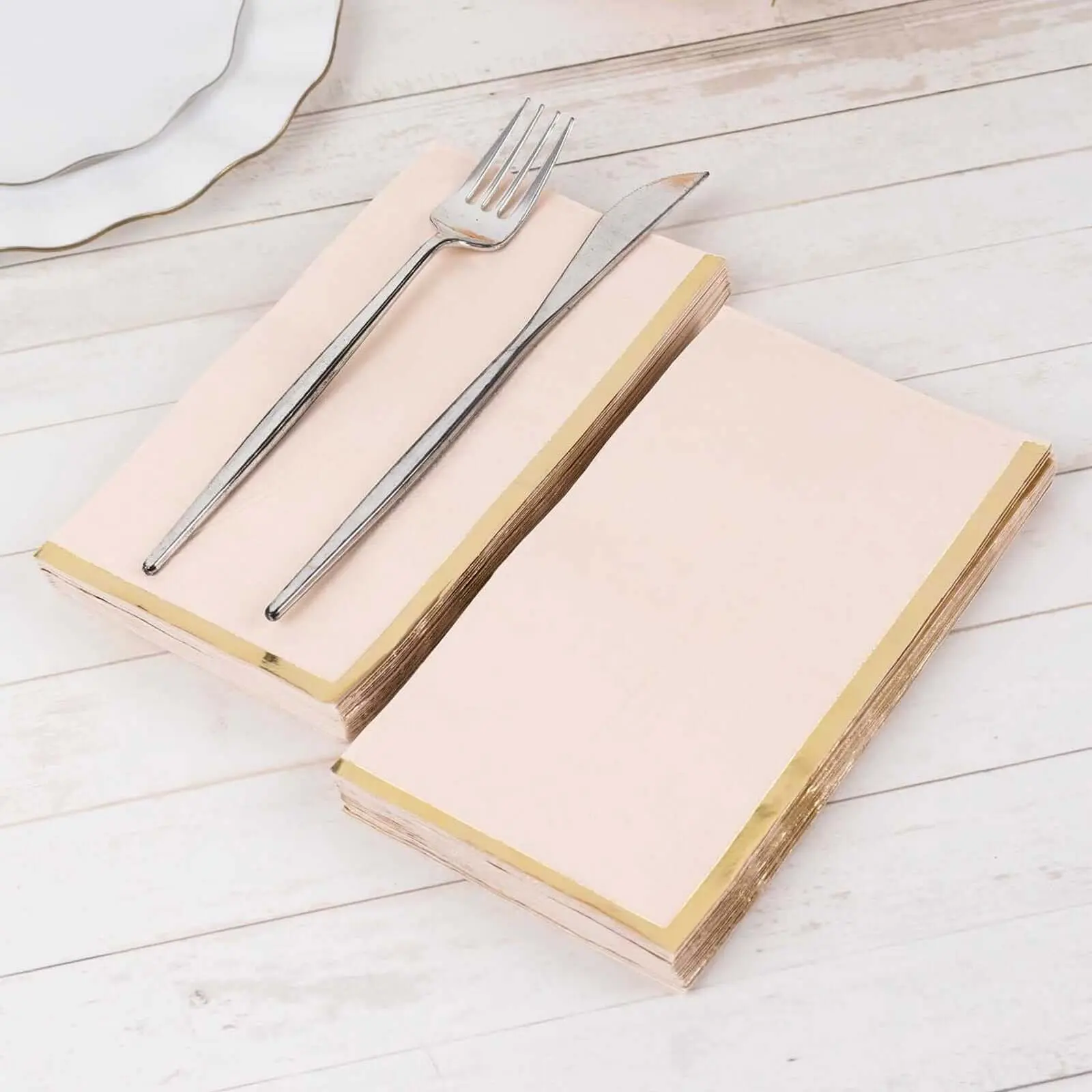 50-Pack 2-Ply Blush Paper Dinner Napkins with Gold Foil Edge - Stylish Disposable Tableware for Weddings, Parties
