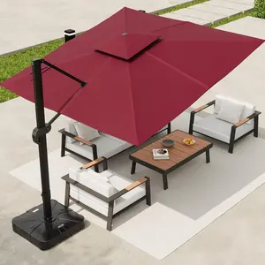 10x10 FT Square Cantilever Patio Umbrella with Base, 360° Rotation & Adjustable Height – Heavy Duty Aluminum Outdoor Umbrella for Garden & Poolside,summerwins
