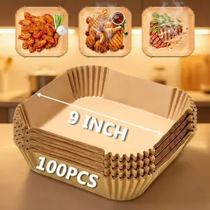 100Pcs Parchment Paper,Air Fryer Paper Liners, Air Fryer Liners Disposable for Microwave, Non-Stick Air Fryer Liner Square Free of Bleach (6.7IN)