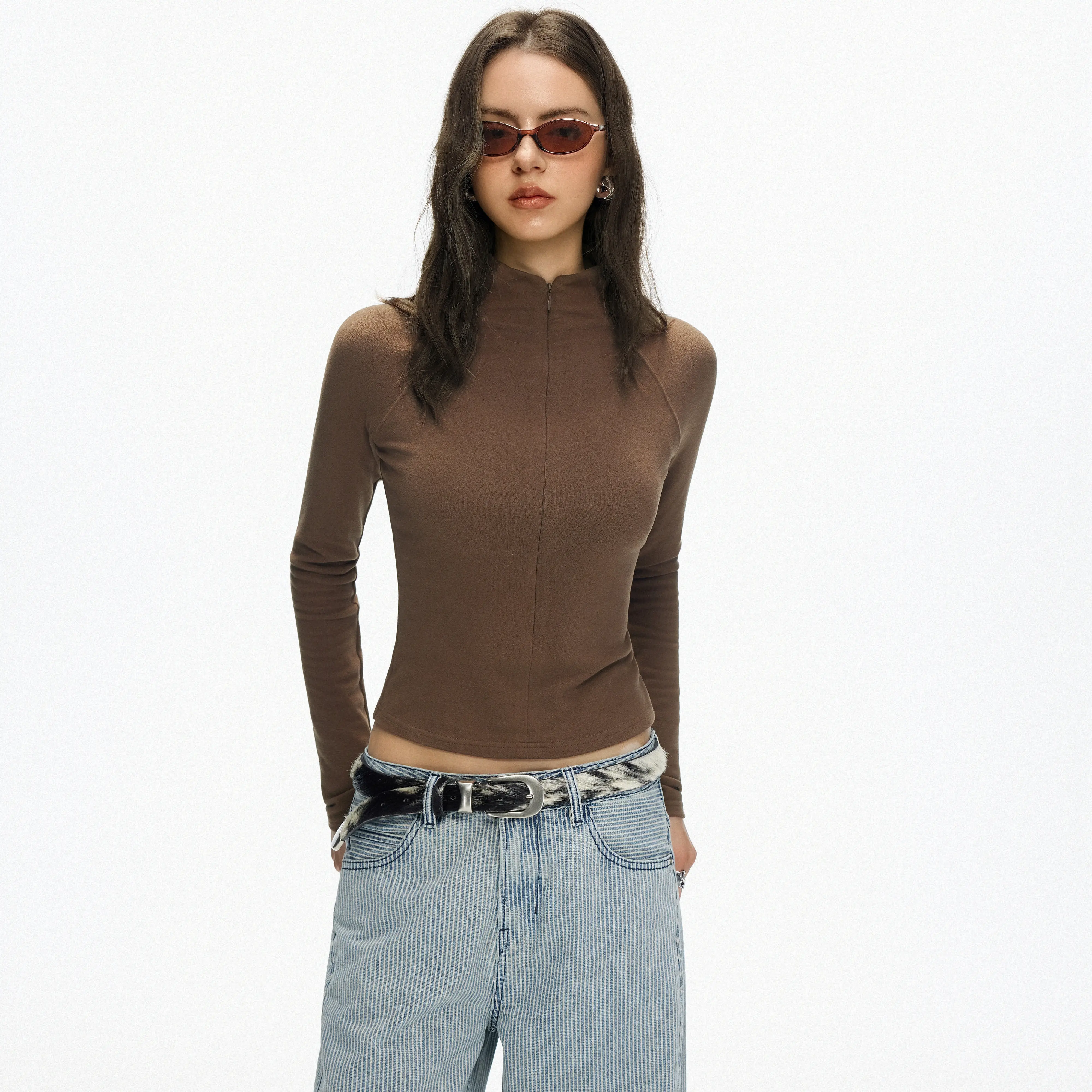 jccc store Women's Minimalist Soft Knit Half-Zip Pullover, Lightweight Long Sleeve Slim Fit Mock Neck Top for Everyday Wear, Adjustable