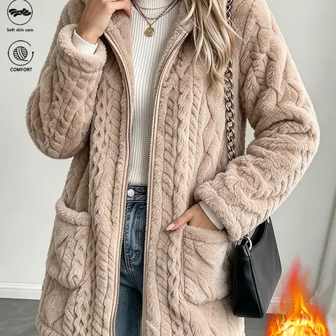 LIFE KEEPS MOVING women’s autumn/winter fleece-lined hooded jacket/coat—fashionable, warm, versatile solid-color outerwear; windproof and insulated top; Christmas gift; new arrival for fall