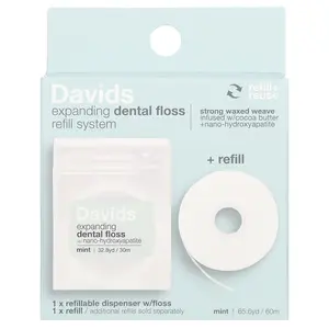 Davids Expanding Dental Floss Refill System + Refill, Mint, 2 Count