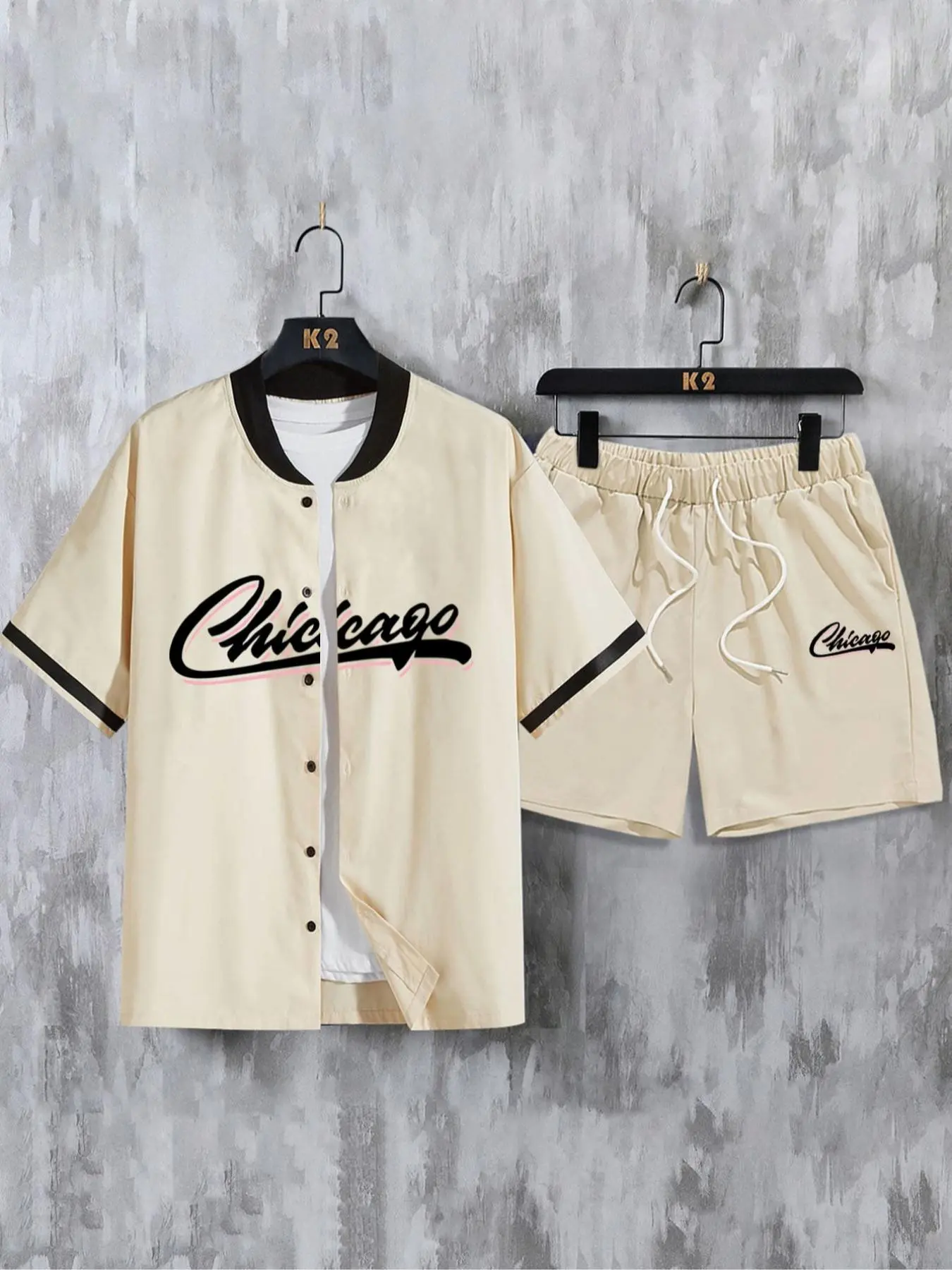 Men's Colorblock Letter Print Short Sleeve Baseball Jersey & Shorts Two-piece Set, Regular Fit Casual Buttons Baseball Top & Shorts, Summer Clothes Set for Men