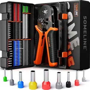 Ferrule Crimping Tool Kit,Self-Adjusting Pliers for wire ferrules AWG 24-8, With 9 Sizes Insulated Wire Ferrules Terminals,Square Crimp Connector Assortment Kit (GX9-4)