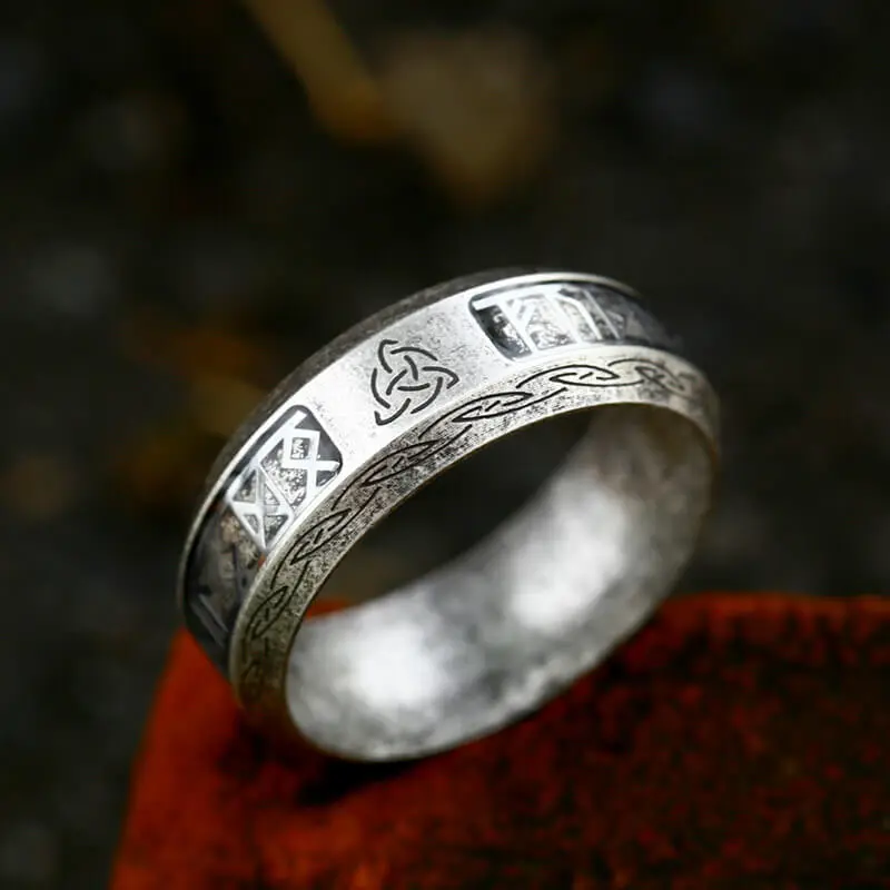 GTHIC Viking Celtic Knot Runes Stainless Steel Ring for Men Women Daily Wear Fashion Accessory
