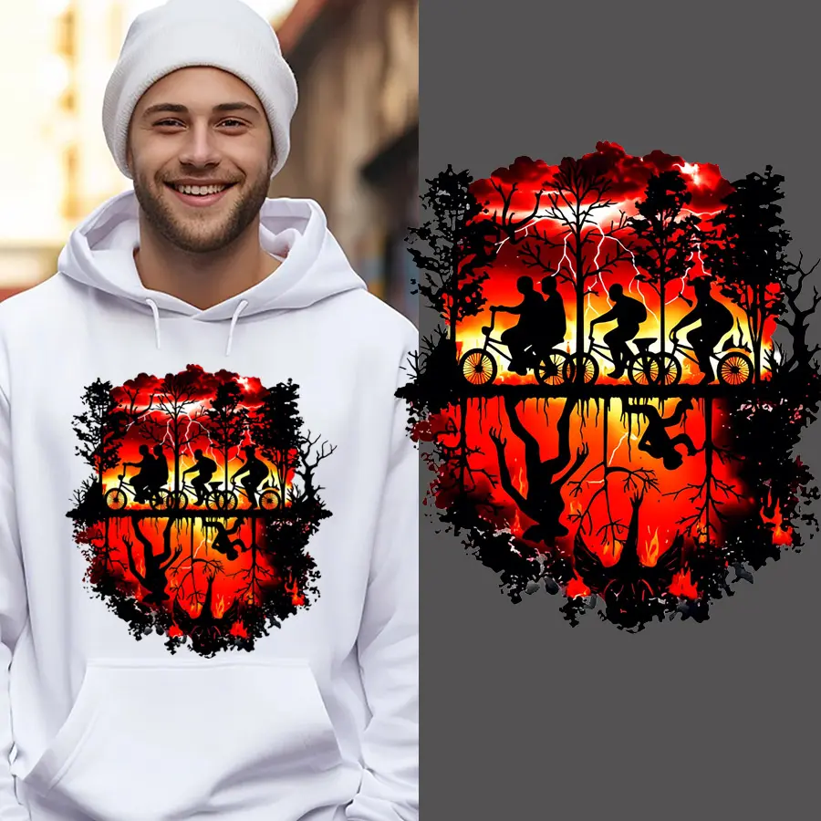 80s Horror TV Show Fan DTF Transfer - Fiery Horror Halloween Vibes - Eerie・Creepy・Spooky - Suitable For T-shirts, Bags & Fabric Decor, Washable Iron-On Stickers, Halloween Horror Gothic Heat Transfer Stickers