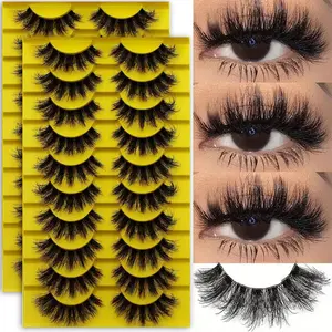 Russian-style 3D Curled Fluffy False Eyelashes 8-15mm Thick Volume Messy Odorless Lightweight Dramatic Eye Look Easy Apply Reusable Comfortable Cruelty-Free Versatile Makeup Cosmetic