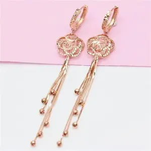 585 purple gold flower fashion soft chain tassel bead earrings for women plated 14K rose gold new exquisite earrings