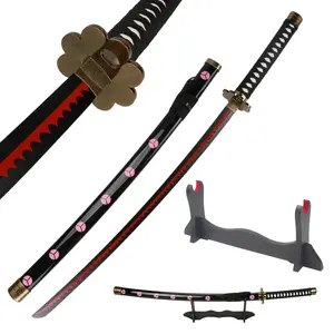 ELERVINO Real Roronoa Zoro Cosplay Sword Shusui 41 inches with Wooden Holder Stand Display Anime Fans for Halloween Role Playing Props Cosplay Collection Decoration Christmas Gift Birthday New Year