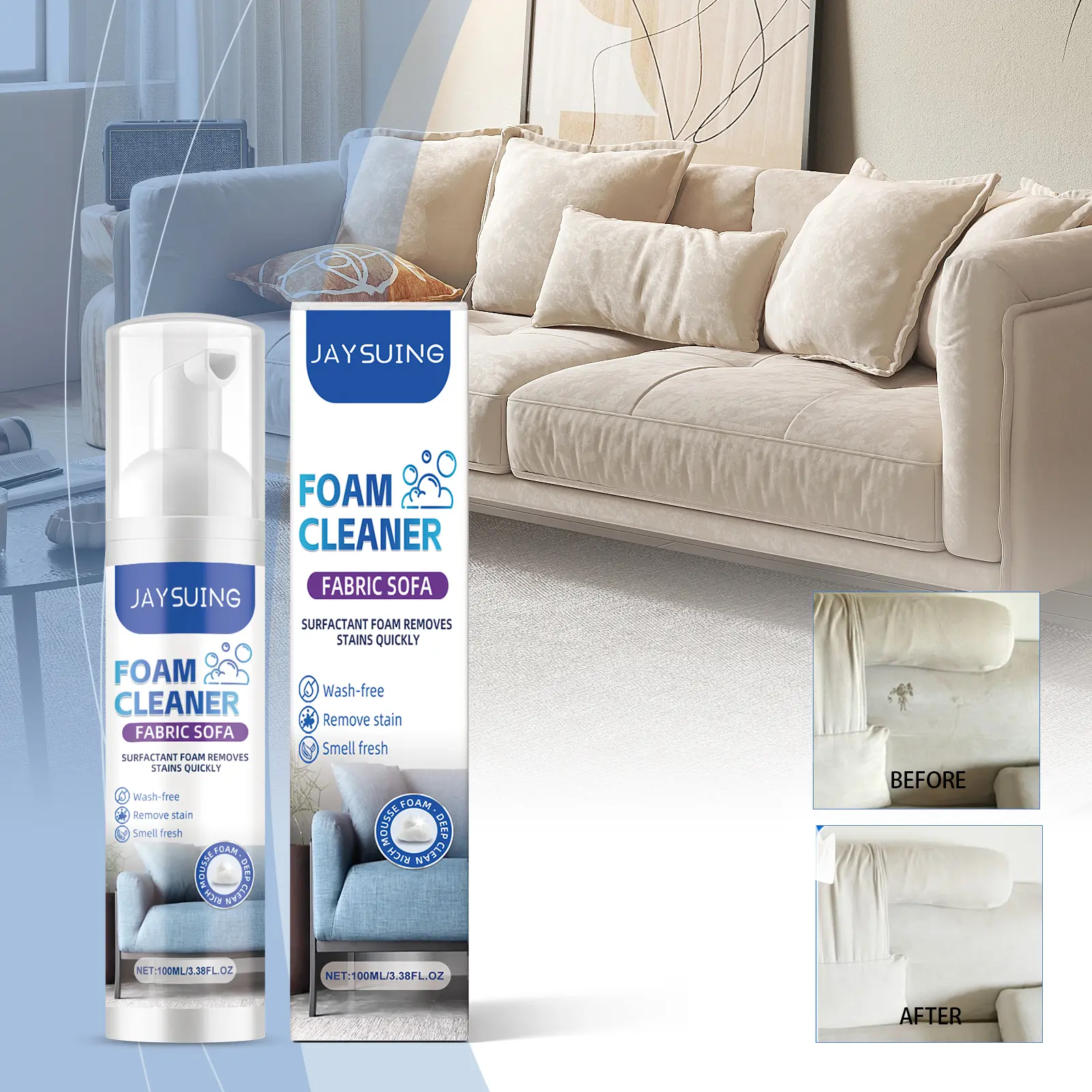 [Same-Day Delivery]Fabric Sofa Foam Cleaner Upholstery Curtain Mattress Stain Remover Carpet Spot Cleaner All Purpose Textile Cleaning Solution Jaysuing