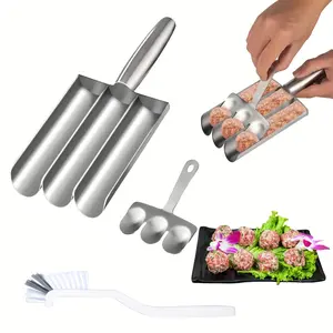 [Stainless Steel | Triple] Triple Meatball Maker, Stainless Steel | Meatball maker tool, Spoon with Cutting, Meatball Making Mold Set | Home Cooking Tools, DIY Quick Cooking Meatballs