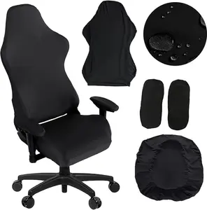 Gaming Chair Cover, Ergonomic Office Computer Game Chair Slipcovers, Stretchy Polyester Covers, 4Pc/Set with Armrest Covers/Back/Seat Cover for Reclining Racing Gaming Chair Black Master Pink