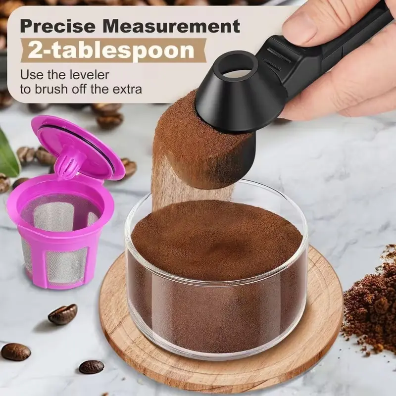 2-in-1 Coffee Measuring Scoop with Funnel, Precision 2 Tablespoon Coffee Ground Dispenser, Anti-Clog Powder Transfer Spoon for Reusable K Cup Coffee Pods Tea