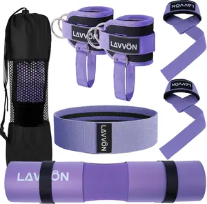 7PCS Barbell Pad Set – Hip Thrust & Squat Pad Kit with Foam Bar Cushion, Resistance Bands & Gym Straps