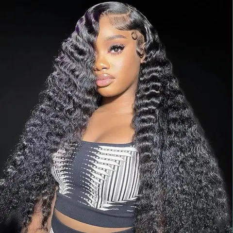 URODY Brazilian Human Hair 13x6 Lace Frontal Wig - HD Transparent Lace, Pre-Plucked, Fluffy Curly Deep Wave Frontlace Wig, Fluffy Curly Wig