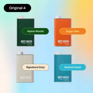 MOZI WASH 4 Pack Liquid Laundry Detergent - Central Coast, Cozy Cashmere, Sugar Dew, Alpine Woods, Vanilla Moon, Desert Poppy, Hollywood Rouge - HE Safe, Ultra Concentrated, Non-Toxic