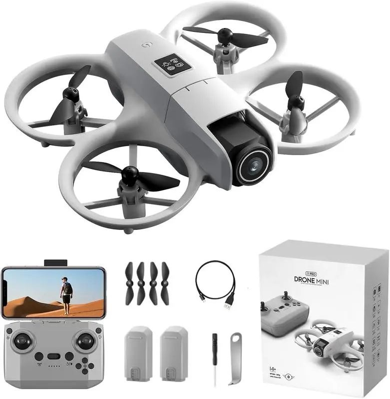 Deerc Mini RC Quadcopter Drone with HD 180° Camera - Cool Gadgets for Content Creators, 360° Rolling, 1-Key Takeoff/Landing, Headless Mode, Adjustable, Under 249g Lightweight, 2 Batteries, SD Card Compatible, Gesture Control, Calibration, Teen Gift