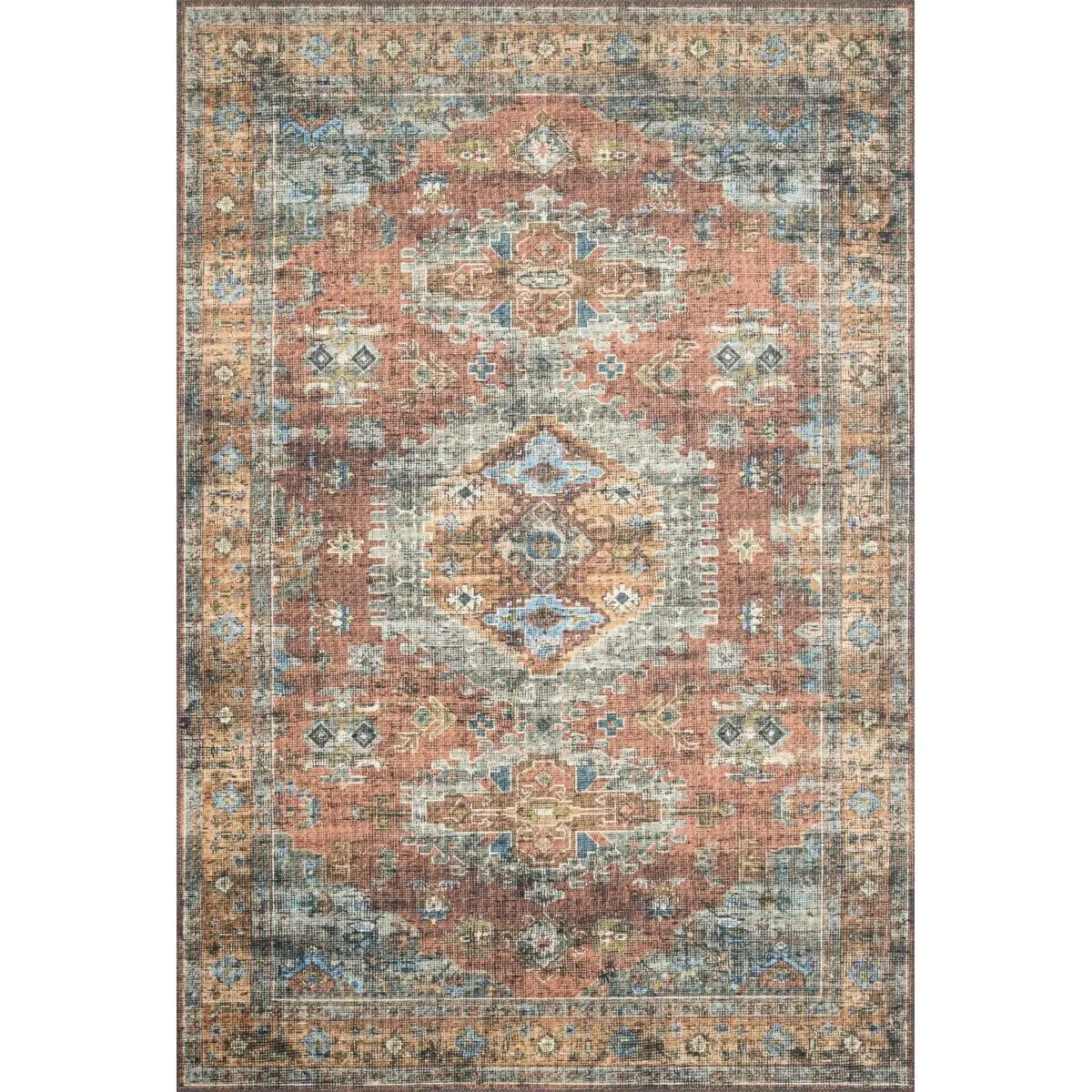 Loloi II Skye Old World Printed Weave Power-Loomed Indoor Area Rug - 3' 6" x 5' 6", Terracotta & Sky Color
